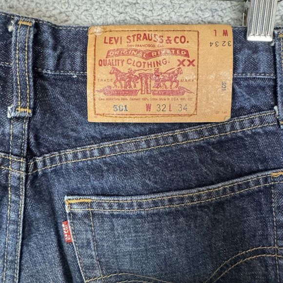 Levis 501xx Jeans Mens 32x32 Blue Straight Leg Denim Pants Button Fly VTG - Picture 10 of 13